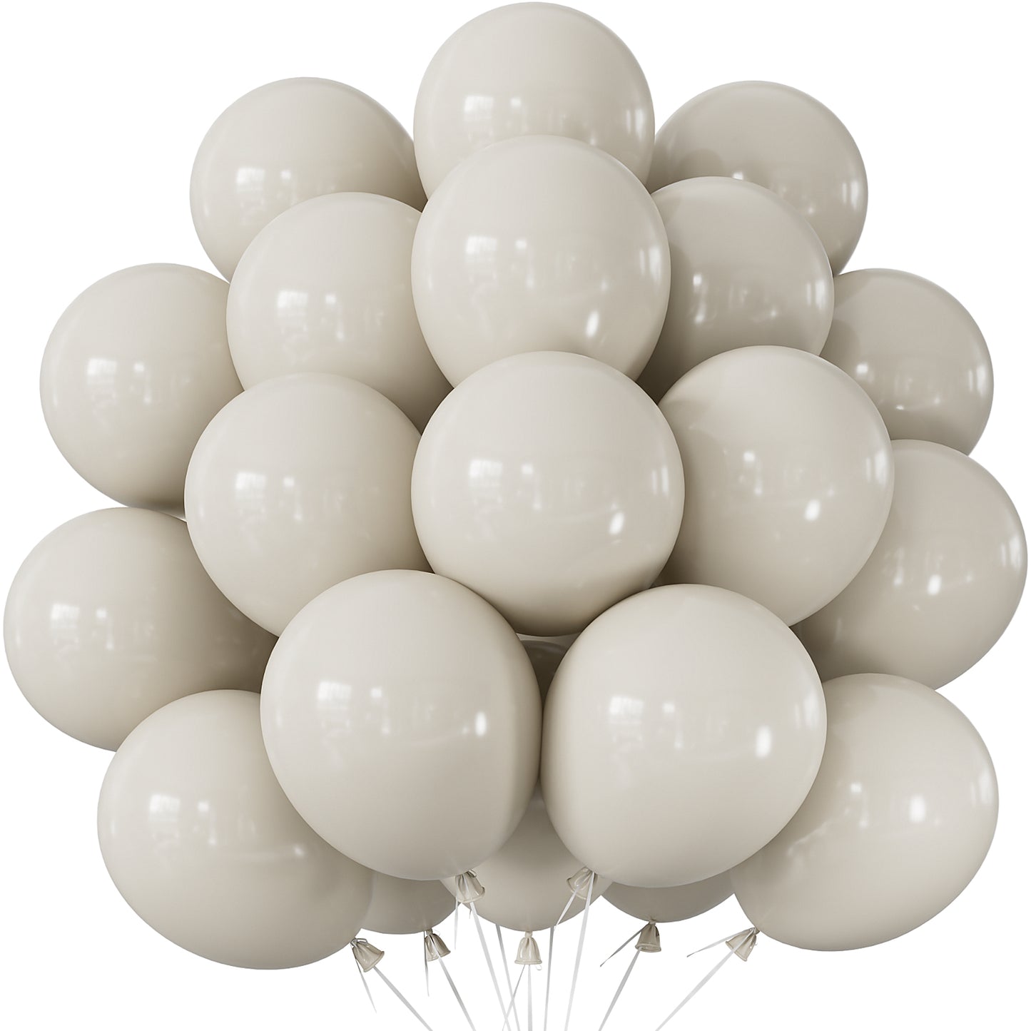 Adeyoo Cream Balloons - 50 Pcs 12 Inch Sand White Balloons Round Beige Latex Balloon with Ribbons Shiny Party Balloon for Birthday Baby Shower Wedding Bridal Boho Theme Party Decorations