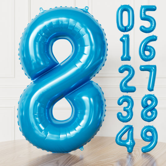 Adeyoo Blue Number Balloon 8-40" Large Blue Foil Number Balloons 0-9, Self Inflating Digital 8 Balloon for Boys Men 8th 18th 28th Birthday Anniversary Graduation Party Decorations