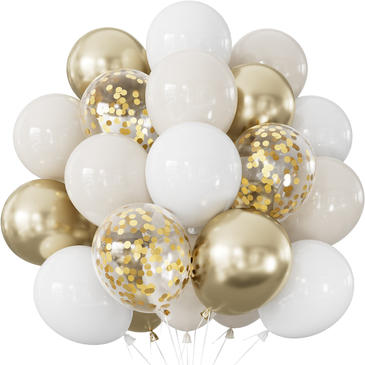 White and Gold Balloons - 12Inch Gold and White Balloons for Wedding 50Pcs White and Gold Balloons with Gold Confetti Balloon Wedding Balloons for Birthday Baby Shower Engagement Party Decor