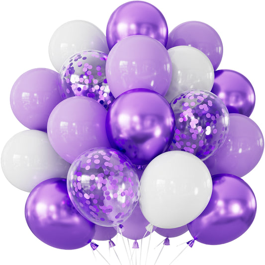 Adeyoo Purple and White Balloons - 12 Inch Purple White Confetti Latex Balloons Thickened Mothers Day Balloon for Mother's Day Birthday Baby Shower Wedding Party Decorations
