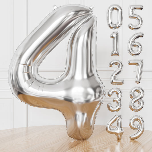 Silver Number 4 Balloon – 40 Inch Giant Foil Number Balloon, Silver Number Balloons for Men Women Boys Girls Birthday Graduation Anniversary Party Decorations