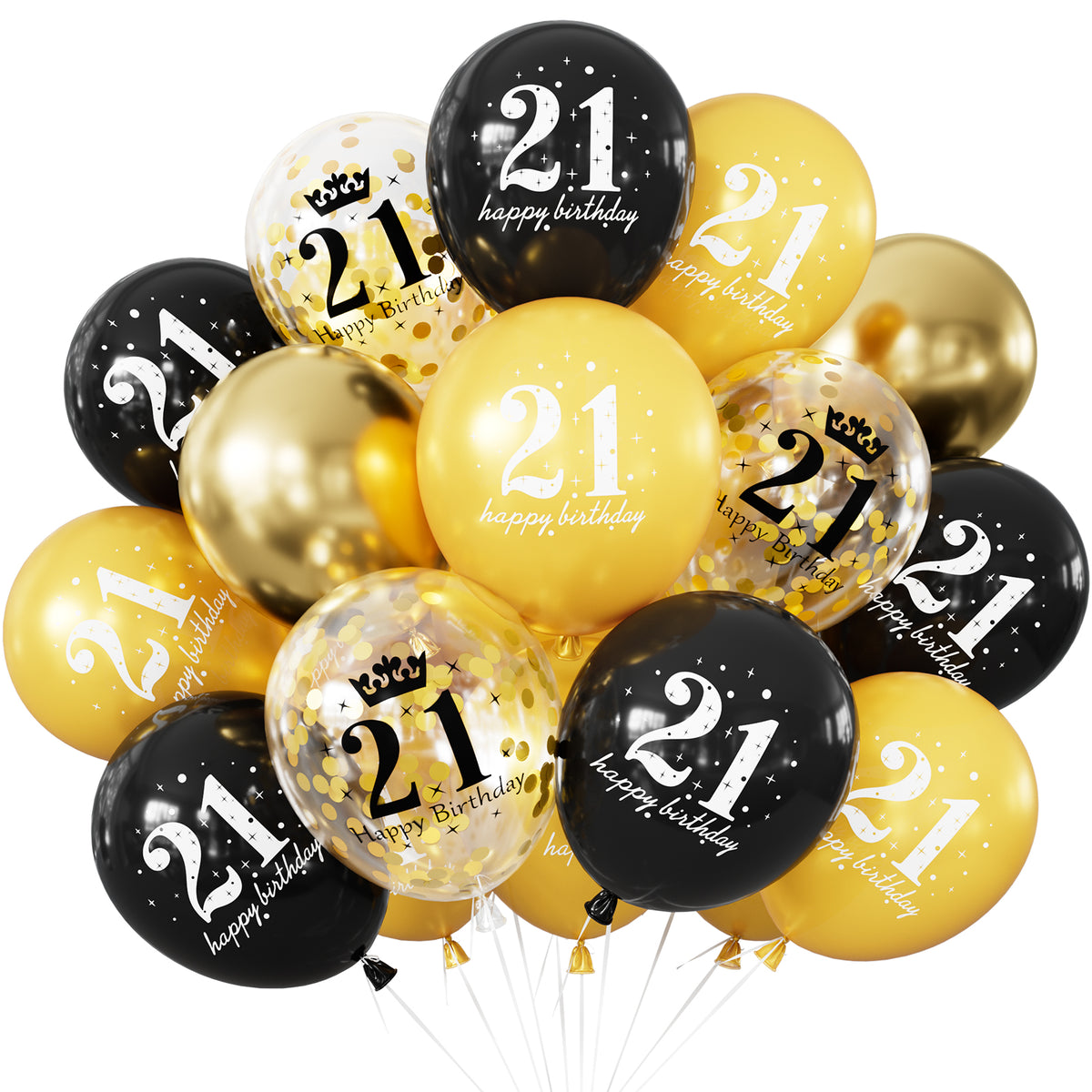 21st Birthday Balloons, 24 Pcs Black and Gold Balloons for Men Women 12Inch Black and Gold Balloons with Confetti balloons, Black and Gold 21st Birthday Decorations for Him & Her