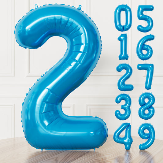 Adeyoo Blue Number 2 Balloon - 40 Inch Giant Self Inflating Digital 2 Balloon, Blue Foil Number Balloons 0-9 for Boys Men Birthday Anniversary Graduation Party Decorations, Photo Shoot Supplies