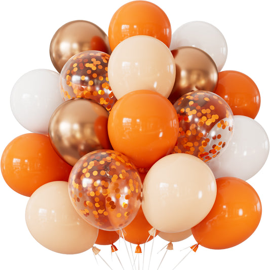 Fall Balloons, 50Pcs Orange White Nude Copper Confetti Balloons | 12 Inch Orange and White Balloons, Nude Copper Balloons for Fall Autumn Harvest Thanksgiving Halloween Party Decorations