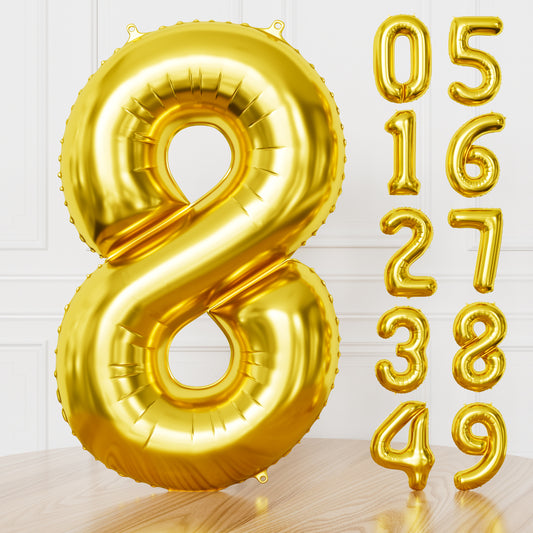 Gold Number 8 Balloon – 40 Inch Giant Foil Number Balloon, Gold Number Balloons for Men Women Boys Girls Birthday Graduation Anniversary Party Decorations