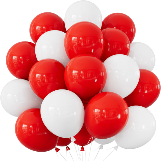 Red and White Balloons, 50 Pcs 12 Inch Red White Latex Balloons Classic Red White Balloons for Christmas Valentine's Day Wedding Engagement Anniversary Birthday Football Party Decorations