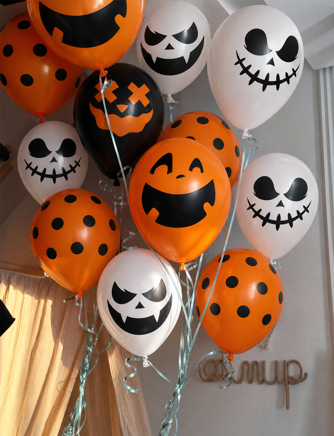 Halloween Party Balloons, 50 Pcs 12 Inch Orange Black White Balloons 5 Styles Halloween Printed Balloons, Ghost, Pumpkin and Skull Balloons, Spooky Latex Balloons for Birthday Party Decorations