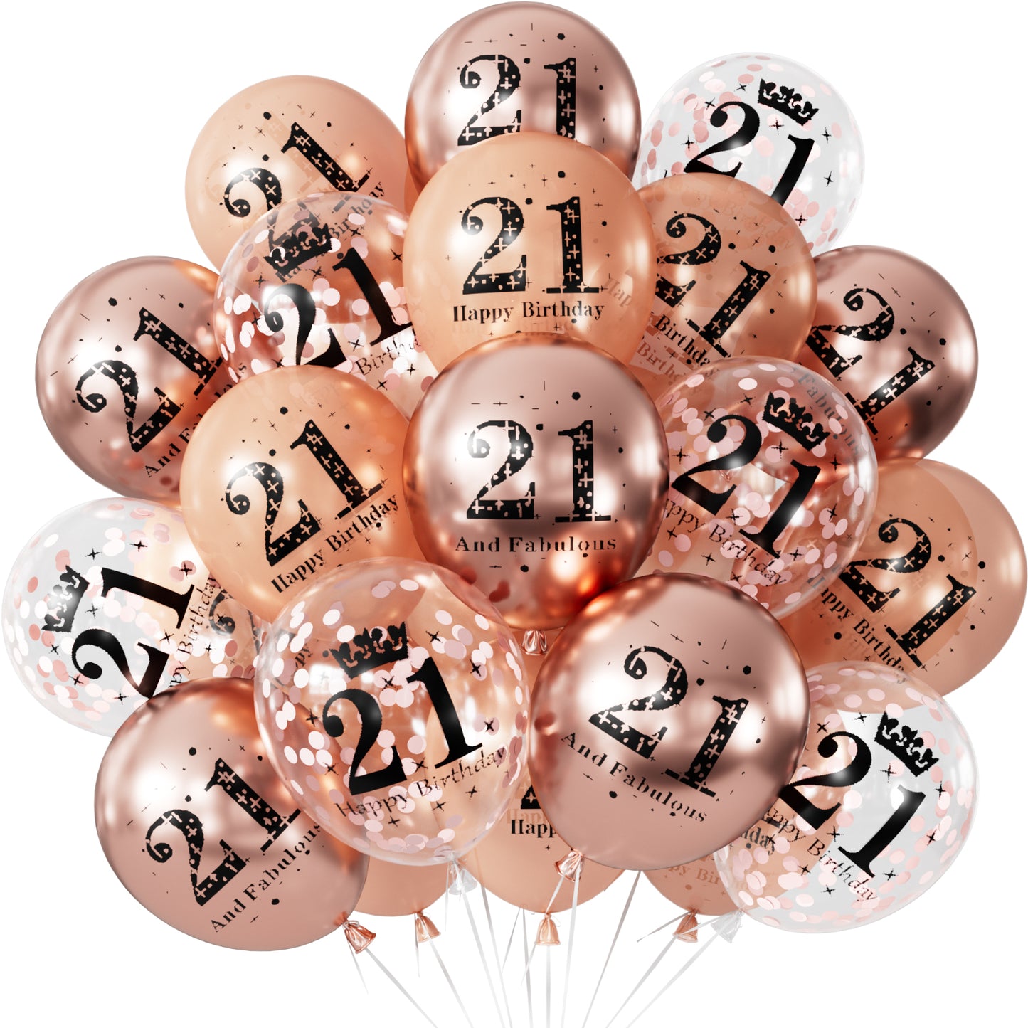 Adeyoo 24Pcs 21st Birthday Balloons for Her - 12Inch Rose Gold 21st Birthday Decorations, Fabulous Rose Gold Latex Confetti Balloons for Girls Women Happy 21 Birth Theme Party Decorations