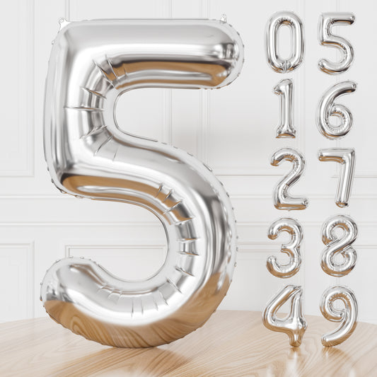 Silver Number 5 Balloon – 40 Inch Giant Foil Number Balloon, Silver Number Balloons for Men Women Boys Girls Birthday Graduation Anniversary Party Decorations
