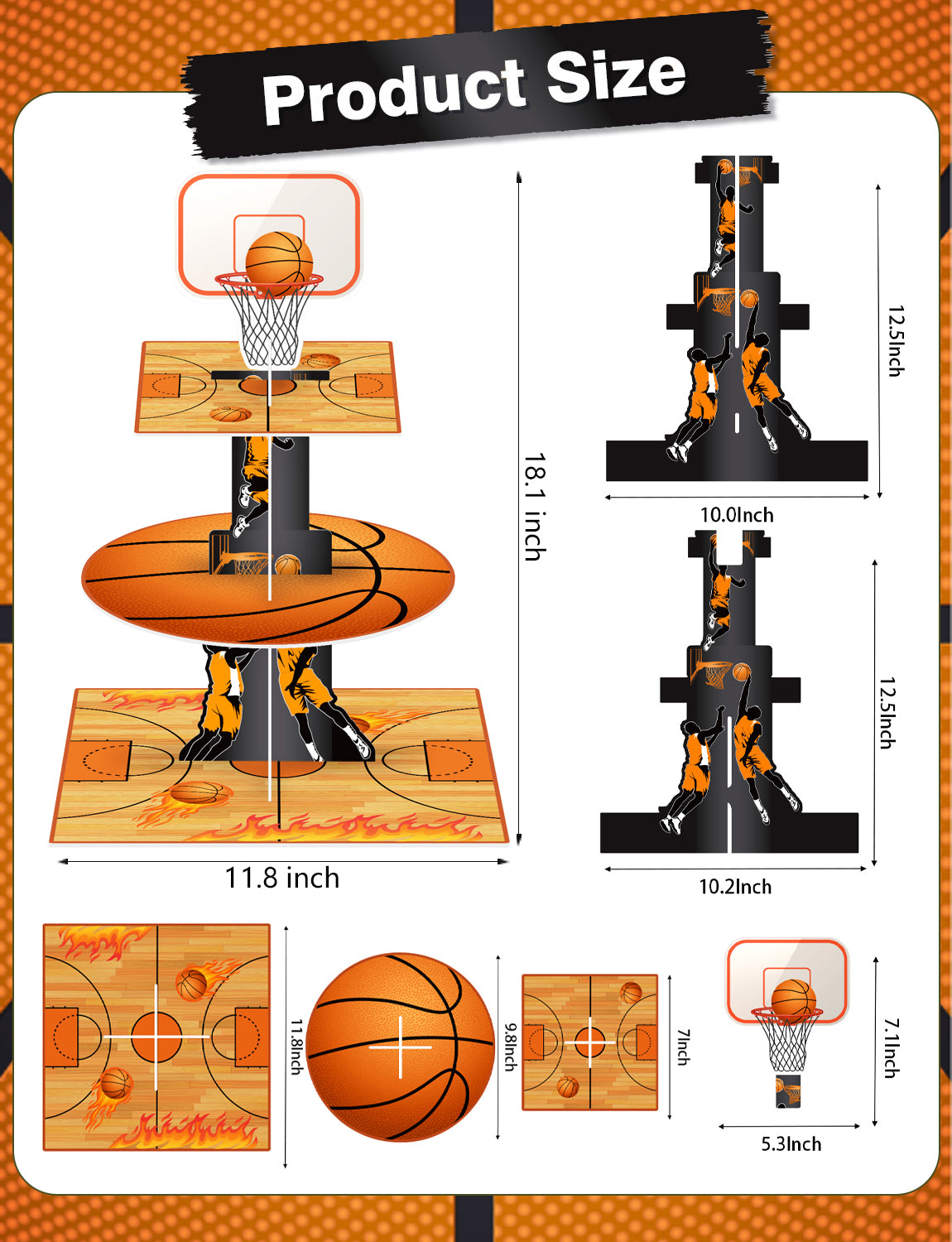 3 Tier Basketball Cupcake Stand, Basketball Theme Cupcake Holder Cardboard Cupcake Stand for Dessert Table Display, Basketball Decoration for Birthday Baby Shower Sports Theme Party Supplies
