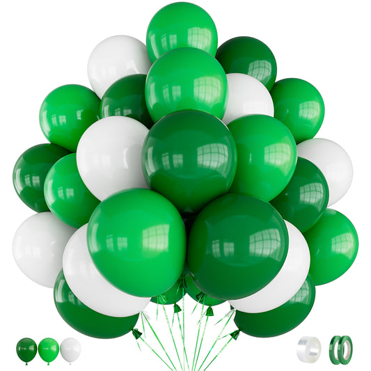 Adeyoo Green and White Balloons - 50 Pcs 12 inch St Patricks Day Balloons Green and White Party Balloon Natural Latex Balloon for St Patricks Day Jungle Safari Birthday Baby Shower Party Decorations