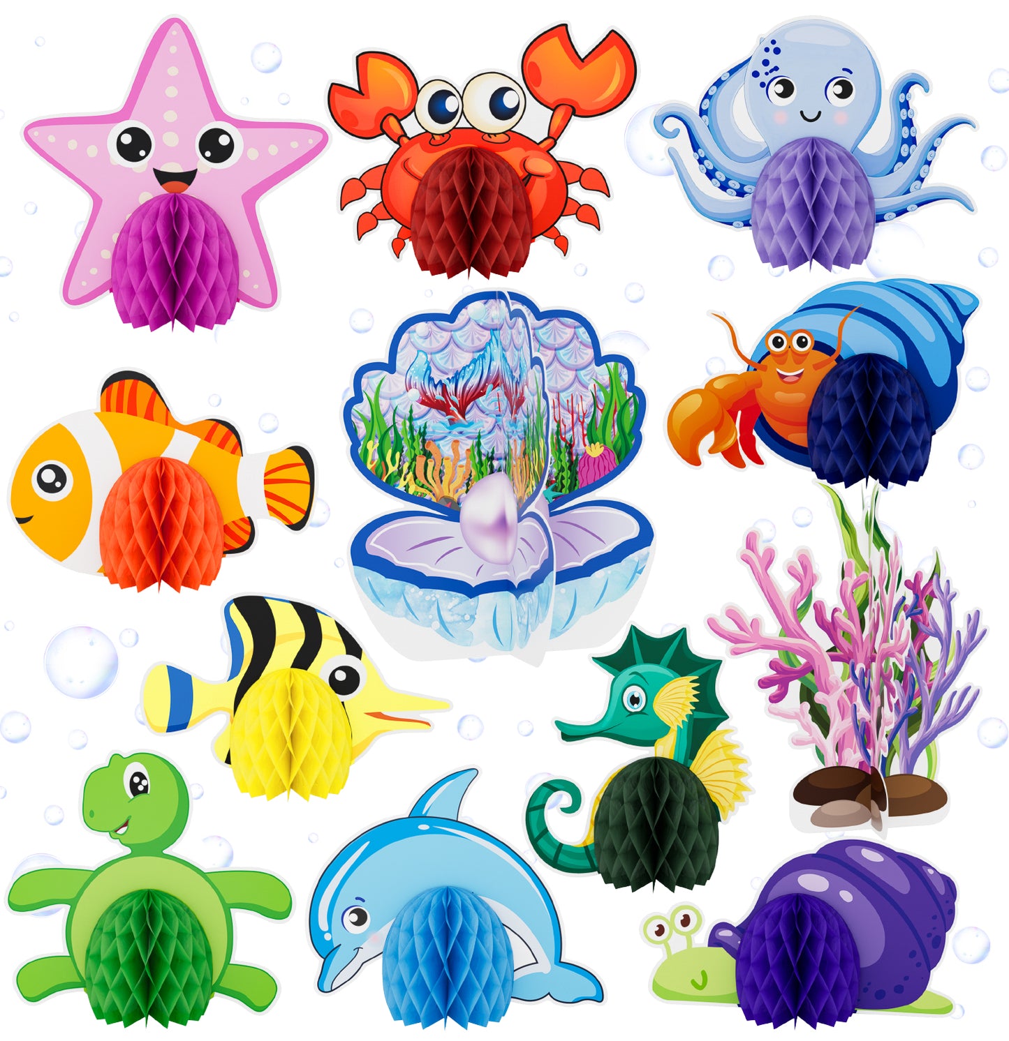 12Pcs Under The Sea Honeycomb Centerpieces Fish Sea Animal Centerpieces for Table Ocean Themed Beach Table Decorations for Baby Shower Sea Creatures Theme Birthday Party Supplies