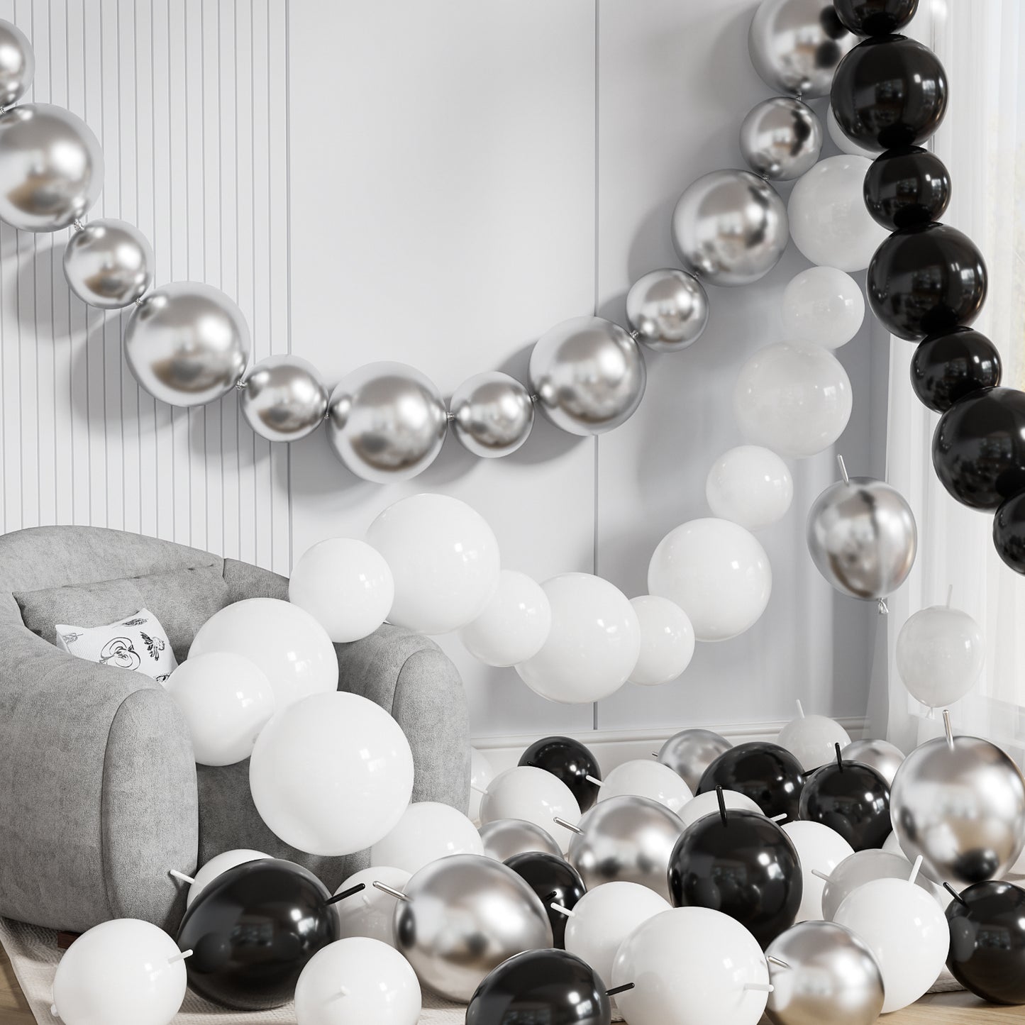 Black White and Silver Linking Balloons, 90Pcs Quick Link Balloons for Balloon Arch, Chain & Wall Decorations, Birthday, Graduation & Anniversary Party Decorations, 6 Inch and 10 Inch