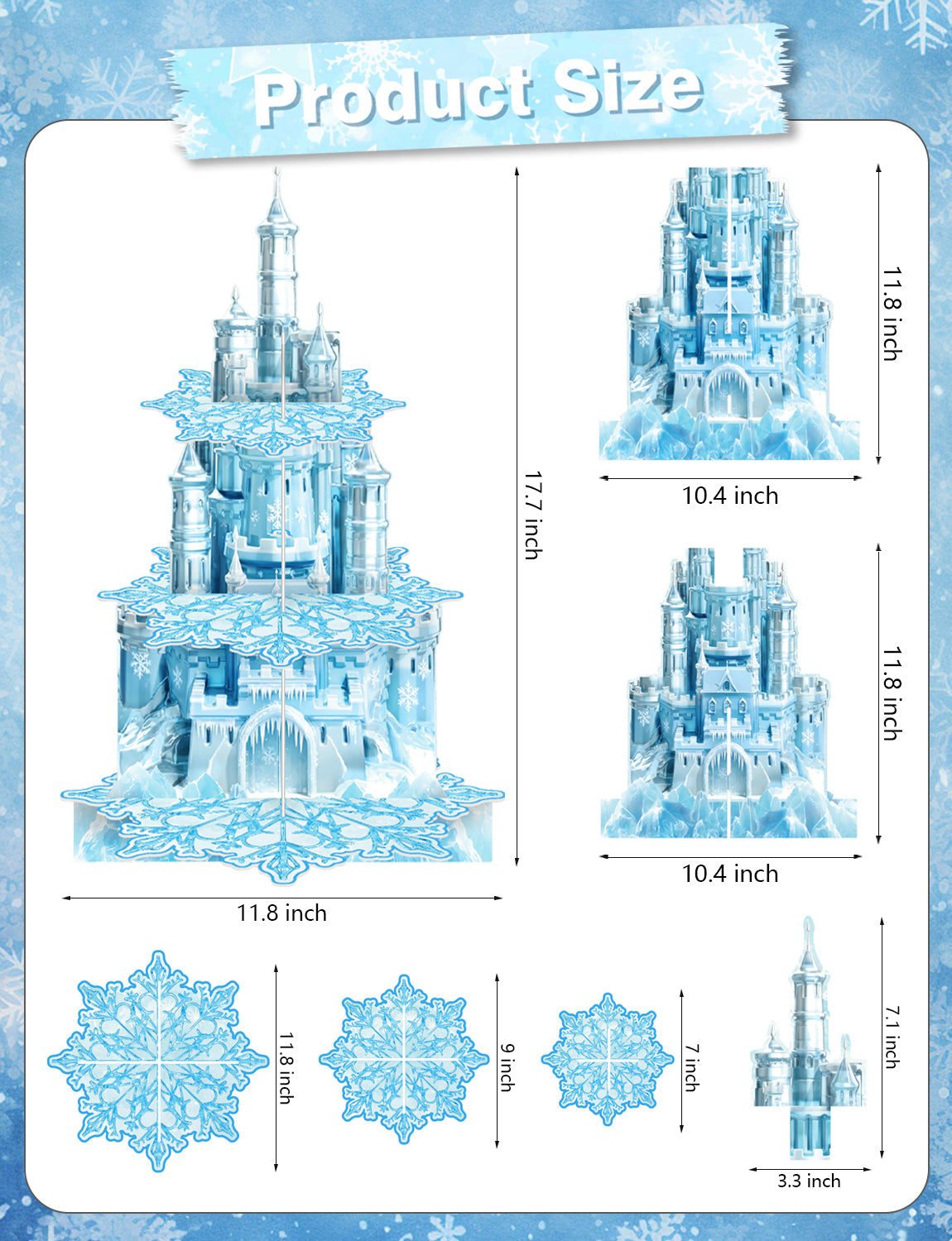 3 Tier Snowflake Cupcake Stand, Winter Wonderland Cupcake Holder Snowflake Cardboard Cupcake Stand, Blue Ice Castle Cup Cake Stand for Dessert Table Display, Winter Princess Birthday Party