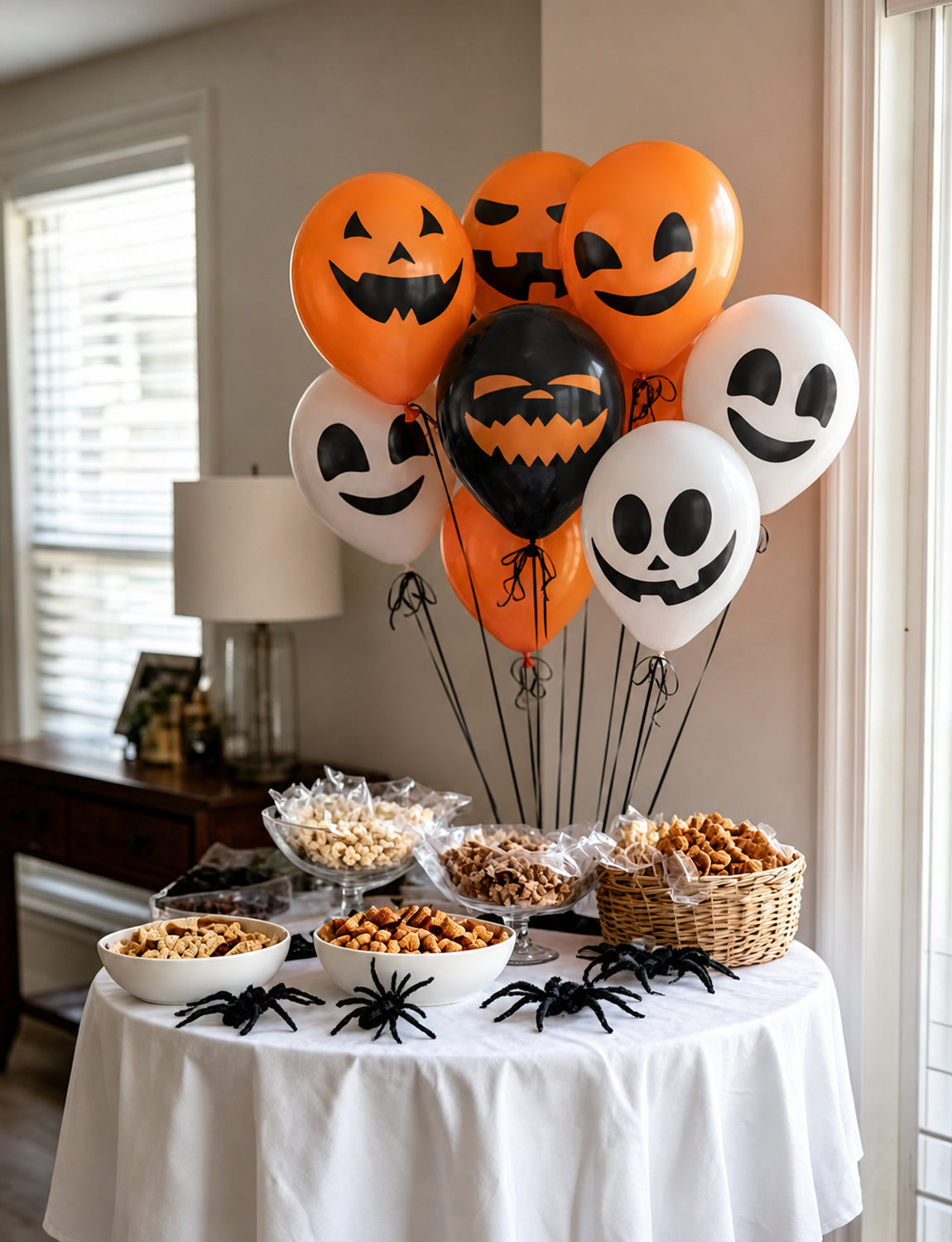 Halloween Balloons, 50 Pcs 12 Inch Pumpkin Ghost Print Balloons 5 Styles Halloween Latex Balloons, Black Orange White Balloons, Halloween Decorations for Spooky Horror Scary Parties