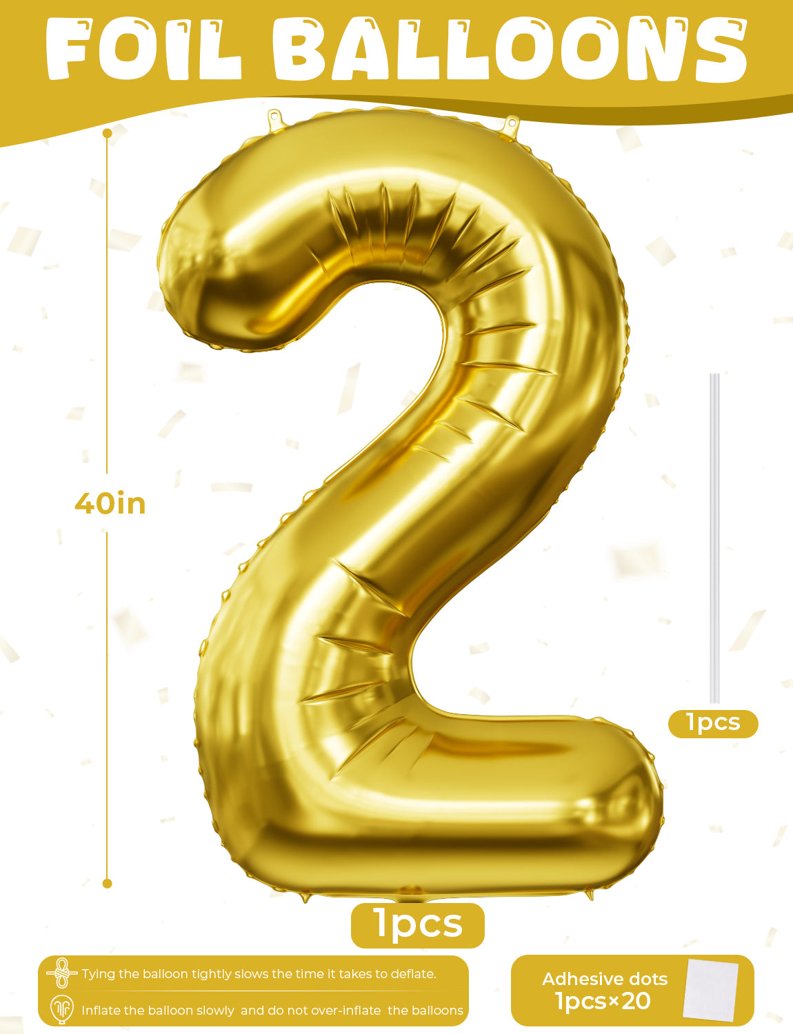 Gold Number 2 Balloon – 40 Inch Giant Foil Number Balloon, Gold Number Balloons for Men Women Boys Girls Birthday Graduation Anniversary Party Decorations