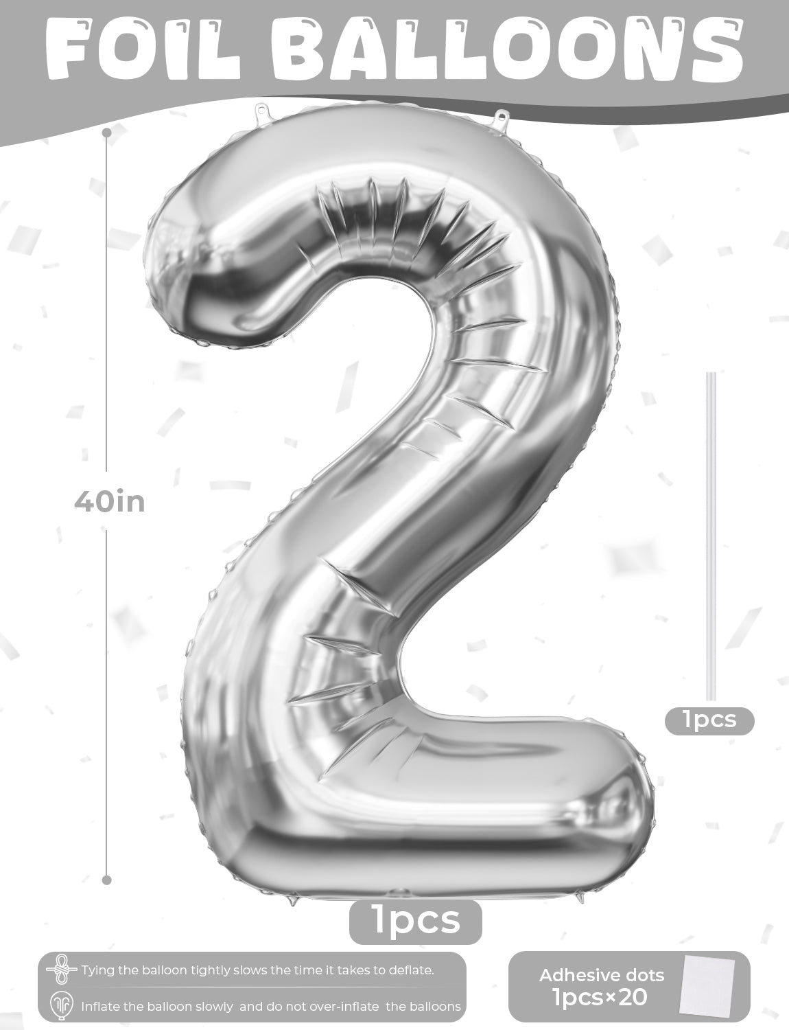 Silver Number 2 Balloon – 40 Inch Giant Foil Number Balloon, Silver Number Balloons for Men Women Boys Girls Birthday Graduation Anniversary Party Decorations