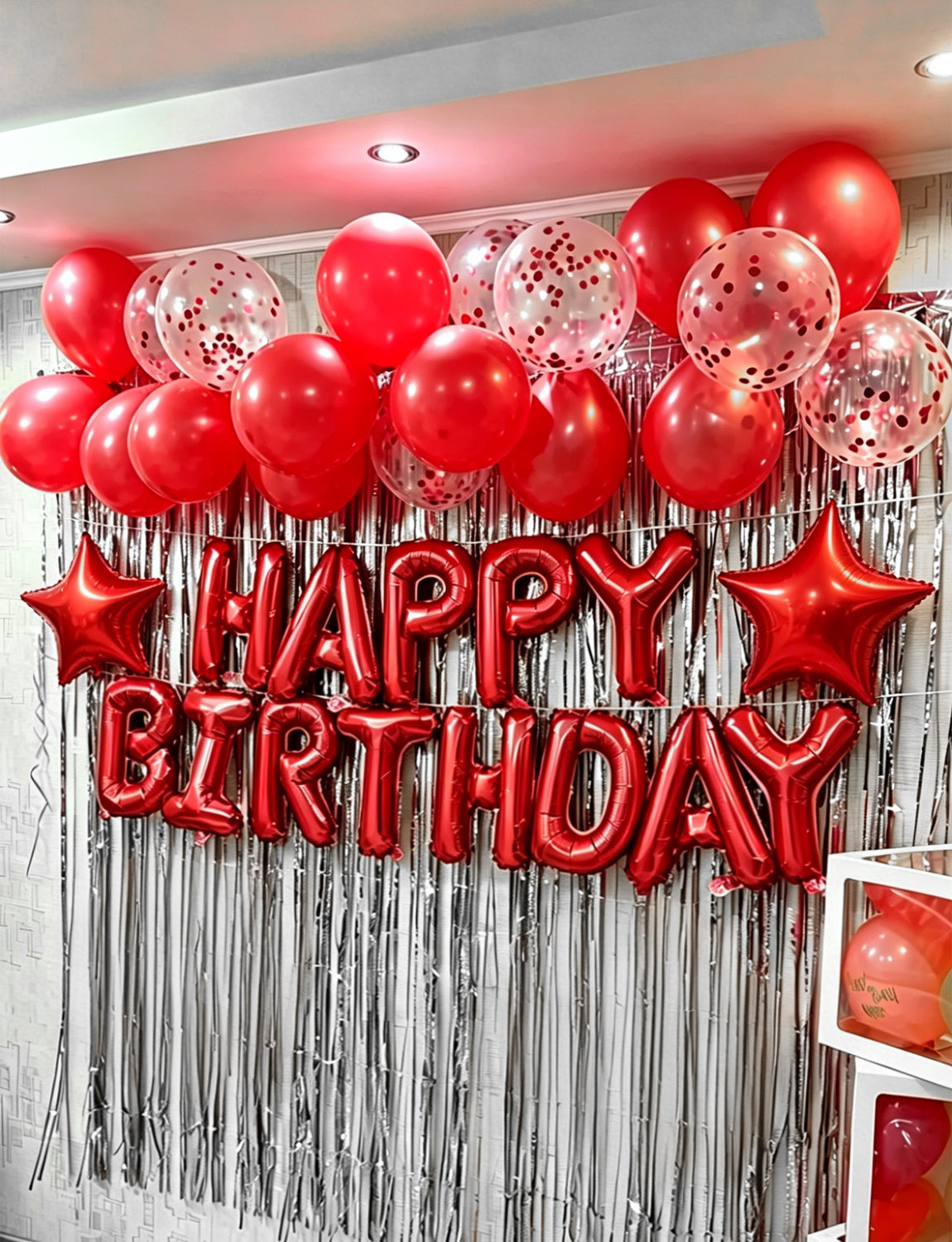 Red Happy Birthday Banner - Happy Birthday Decorations with Red Balloons and Foil Star Balloons Glitter Party Decorations for Women Men Pet Birth Party, Photo Shoot Supplies