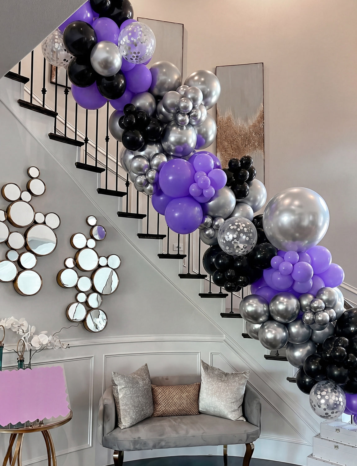 Purple and Black Balloon Garland Arch Kit with Star Foil Balloon 116Pcs Different Size Metallic Silver Balloon, Confetti Balloons for Halloween Graduation Birthday Party Decorations