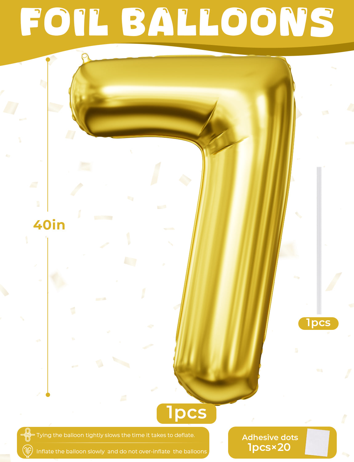 Gold Number 7 Balloon – 40 Inch Giant Foil Number Balloon, Gold Number Balloons for Men Women Boys Girls Birthday Graduation Anniversary Party Decorations