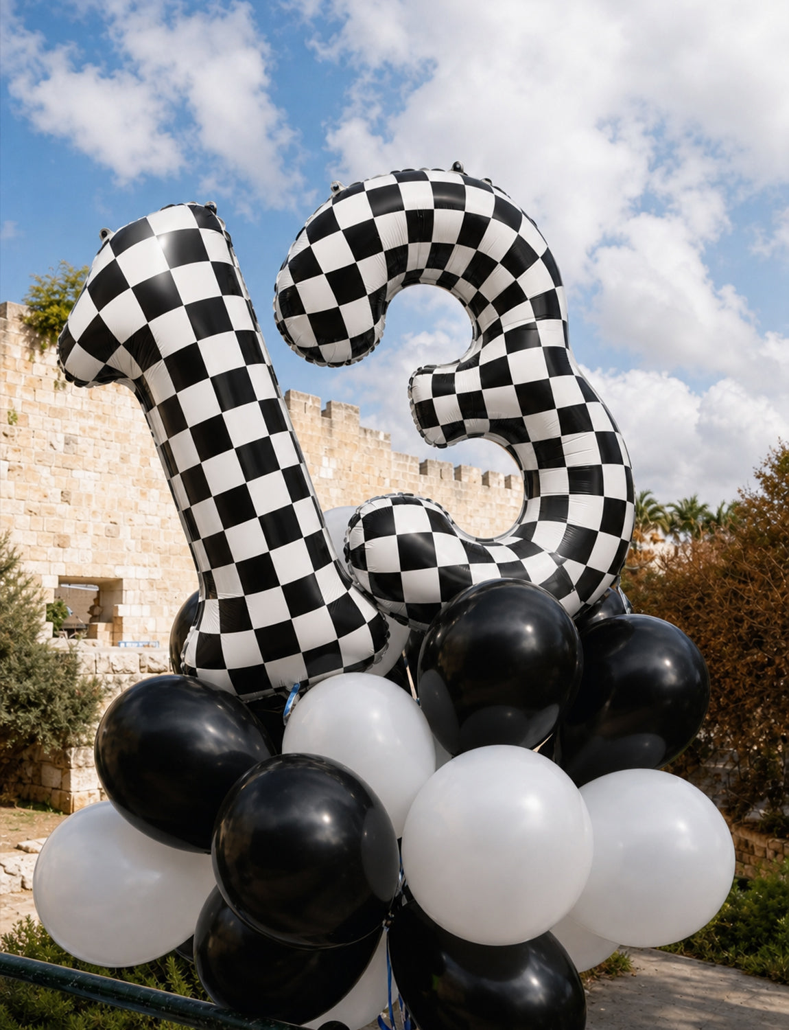 40 Inch Checkered Number 3 Balloon for Racing Birthday Decorations Large Number 3 Balloon, Black and White Foil Balloon for Birthday, Baby Shower, Race Car and Checkered Flag Party Decorations