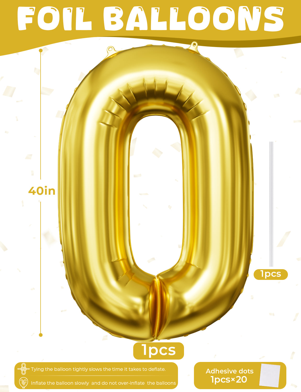 Gold Number 0 Balloon, 40 Inch Large Gold Foil Number Balloon, Mylar Number Balloons for Birthday, Anniversary, Graduation & Party Decorations for Men Women Boys Girls