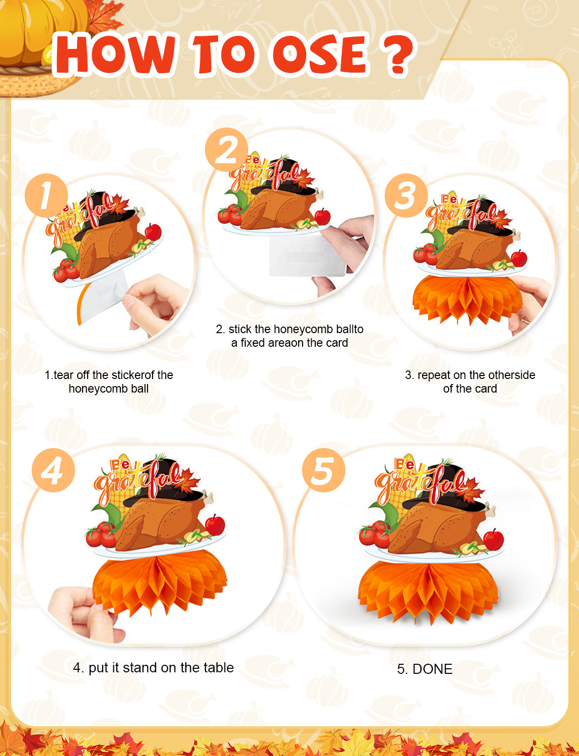 Thanksgiving Table Decorations, Fall Harvest Honeycomb Centerpieces | 9 Pcs Fall Table Decorations with Turkey and Pumpkin, Thanksgiving Centerpieces for Dinner Table, Home & Office Decorations
