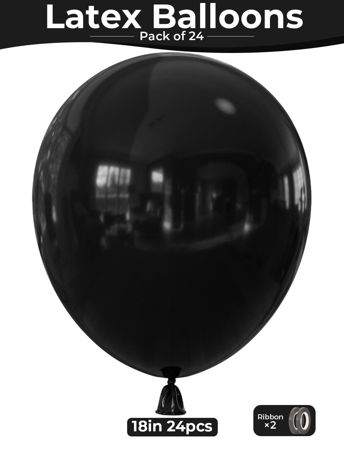 18 Inch Black Balloons, 24 Pcs Large Black Latex Balloon with Ribbon Giant Black Balloons for Birthday Decorations, Party Balloons for Halloween Wedding Anniversary Graduation Party Supplies