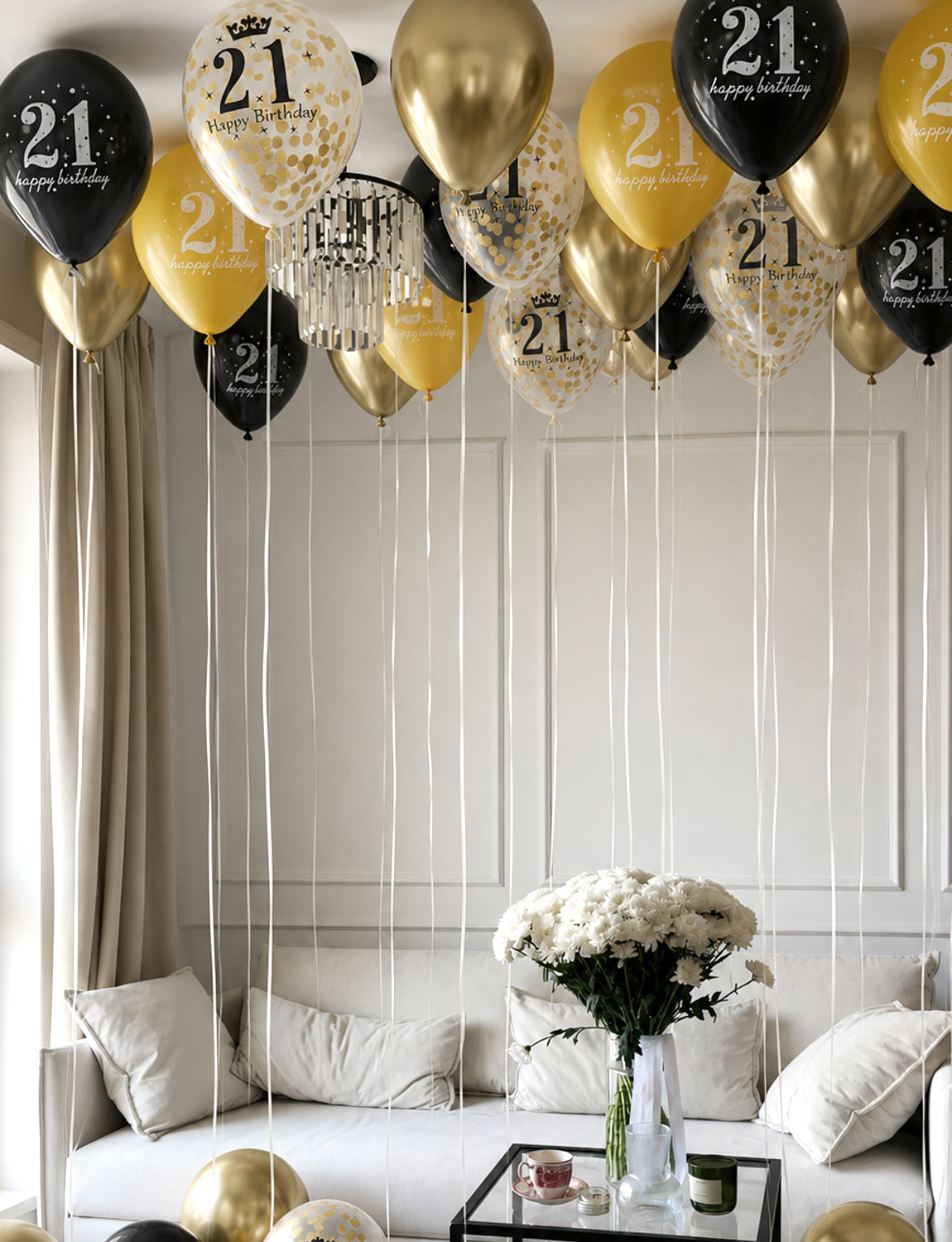 21st Birthday Balloons, 24 Pcs Black and Gold Balloons for Men Women 12Inch Black and Gold Balloons with Confetti balloons, Black and Gold 21st Birthday Decorations for Him & Her