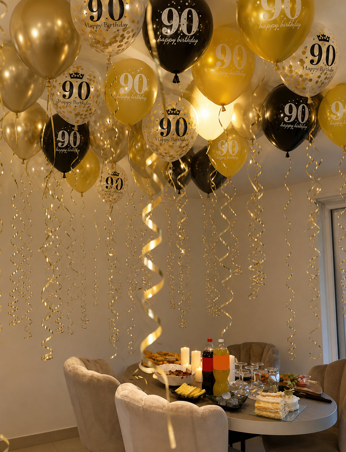 90th Birthday Balloons, 24 Pcs Black Gold Balloons for Men & Women 12 Inch Black and Gold Birthday Balloons, Gold Confetti Latex Balloons, 90th Birthday Decorations for Him & Her