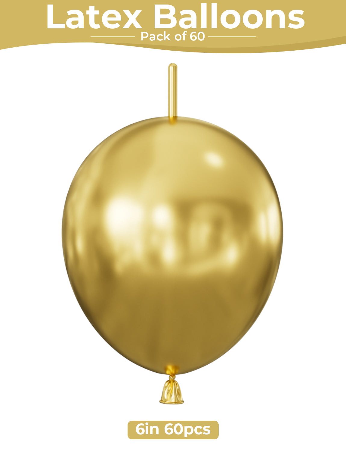 Gold Linking Balloons, 60PCS 6 Inch Quick Link Latex Balloons for Balloon Arch, Wall & Chain Decorations, Metallic Gold Party Balloon for Birthday, Wedding, Graduation & Anniversary