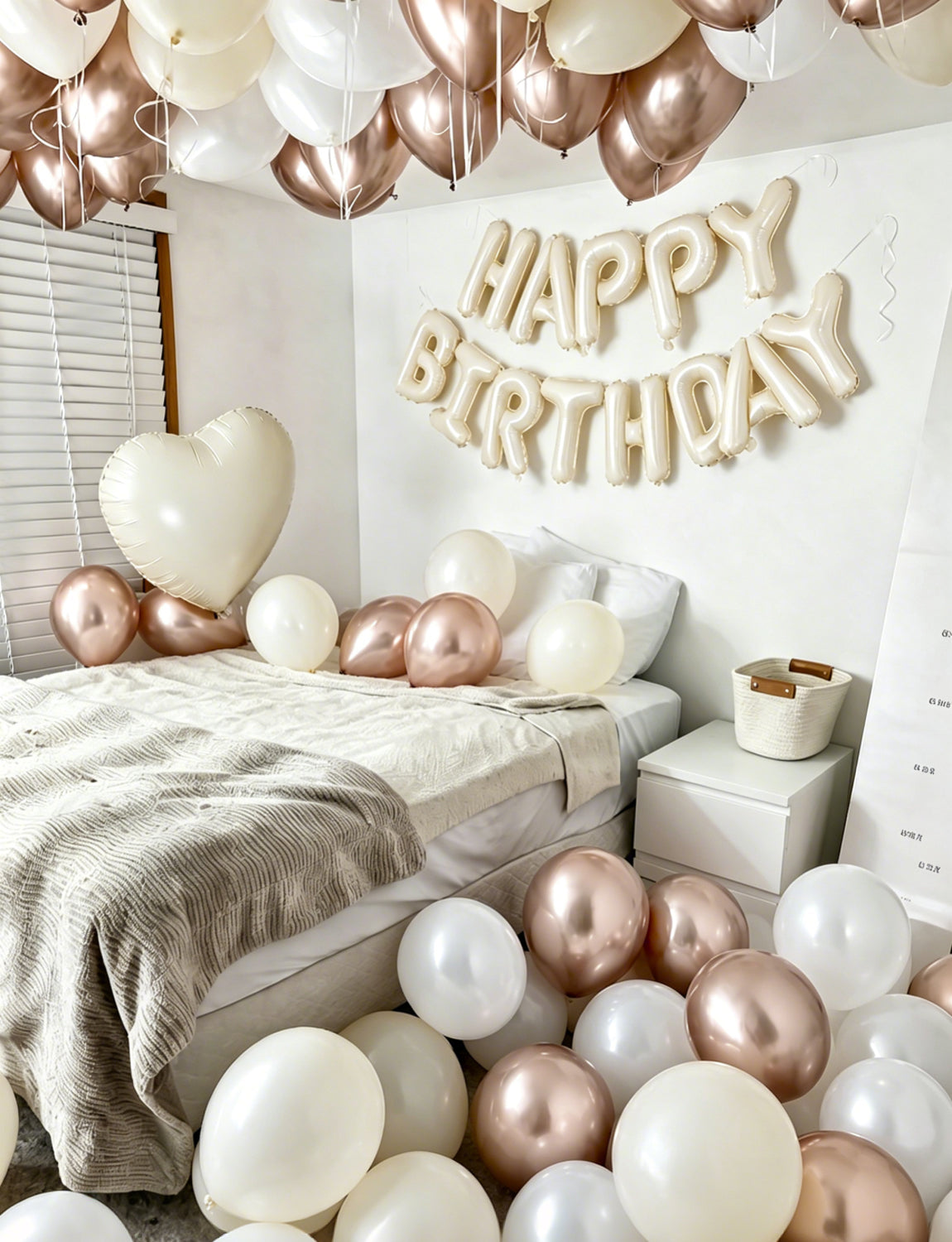 Cream Happy Birthday Balloons Banner - Big Beige Heart Foil Letter Balloon Banner with 12 Inch Metallic Pearl Sand White Balloons for Women Men Birthdays Boho Neutral Party Decorations