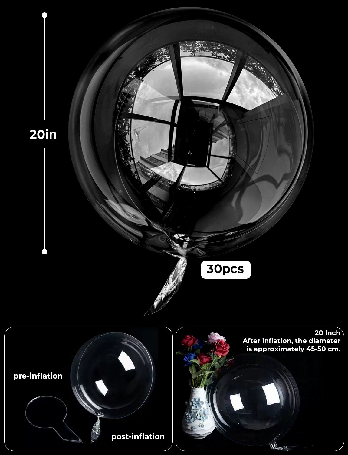 Bobo Balloons 20 Inch - 30 Pcs Bubble Balloons Fillable Round Crystal Clear Balloon Large Party Balloon for DIY Birthday Wedding Anniversary Indoor Outdoor Party Decorations