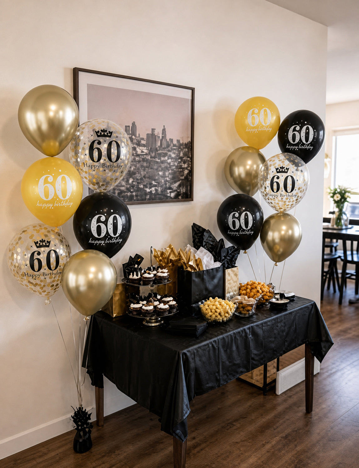 60th Birthday Balloons, 24 Pcs Black Gold Balloons for Men & Women 12 Inch Black and Gold Birthday Balloons, Gold Confetti Latex Balloons, 60th Birthday Decorations for Him & Her