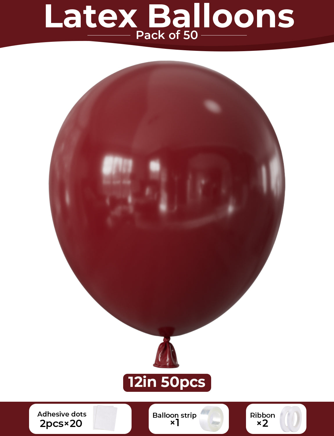 Adeyoo Burgundy Balloons - 50 Pcs 12 Inch Maroon Balloons Strong Thicken Burgundy Balloon Bright Wine Red Latex Party Balloon for Wedding Birthday Graduation Valentine's Day Proposal Party Decorations