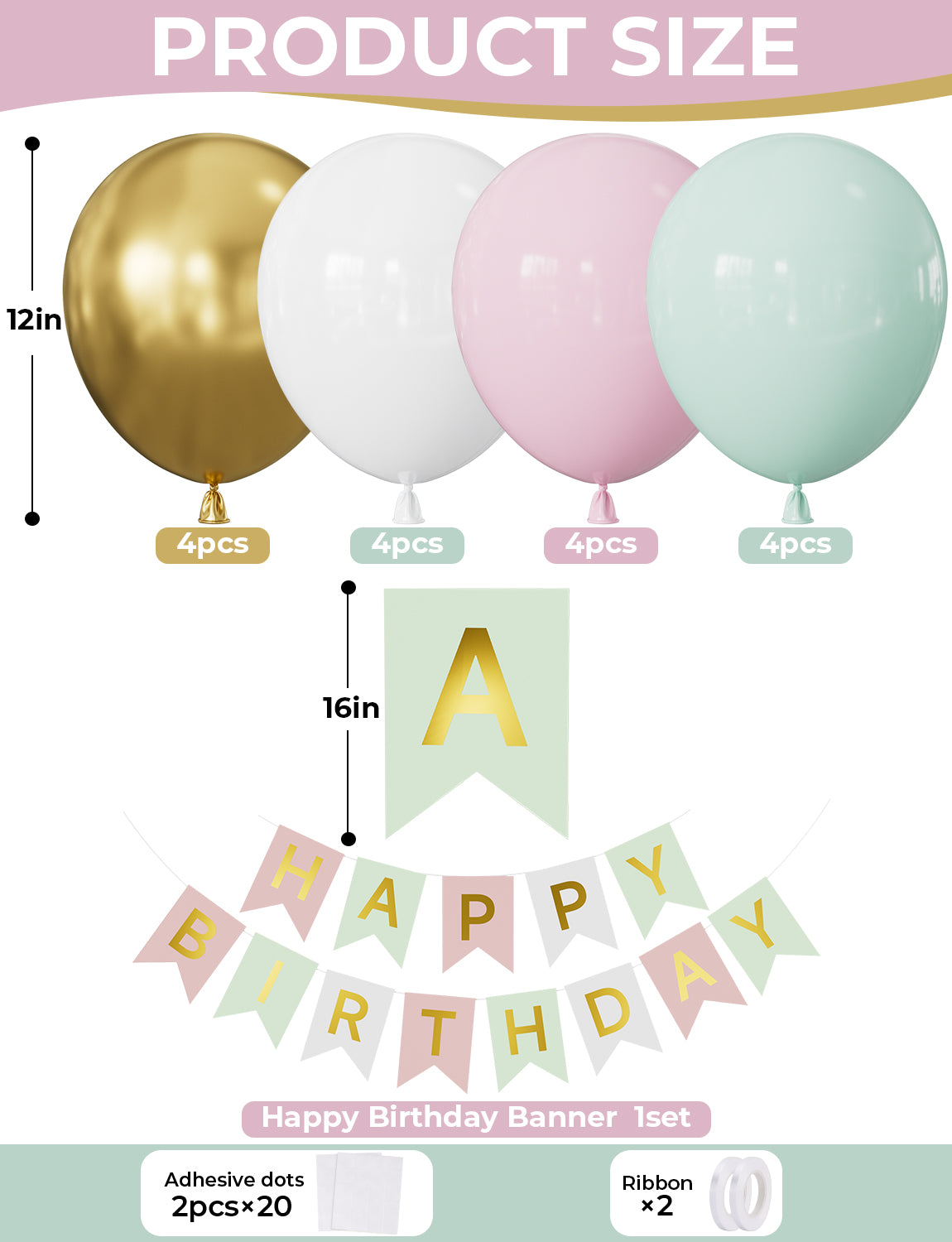 Pastel Birthday Decorations - Pastel Balloons with Birthday Banner | 12Inch Pastel Latex Party Balloons with Reusable Happy Birthday Banner for Women Men Pet Happy Birthday Party Decorations