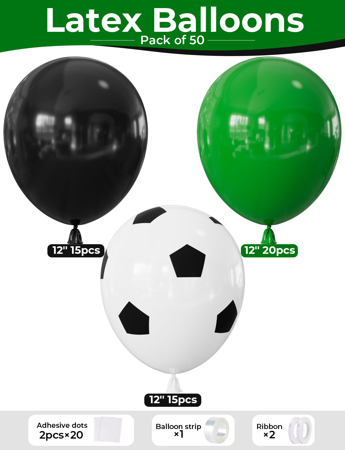 Green and Black Football Balloons - 50 Pcs Green and Black Balloons with Football Print Latex Balloon Bright Party Balloon for Soccer Sport Theme Birthday Party Decorations