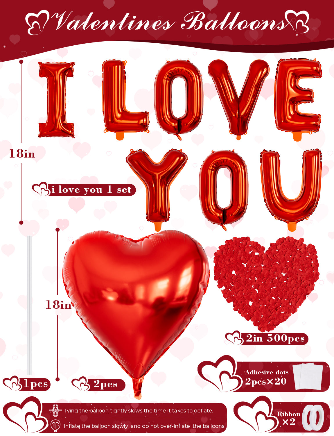 Adeyoo I Love You Balloons Decorations for Her Him - 18 Inch Heart Balloons with Rose Petals, Red Valentines Foil Balloon for Romantic Valentines Wedding Anniversary Proposal Engagement Party Supplies