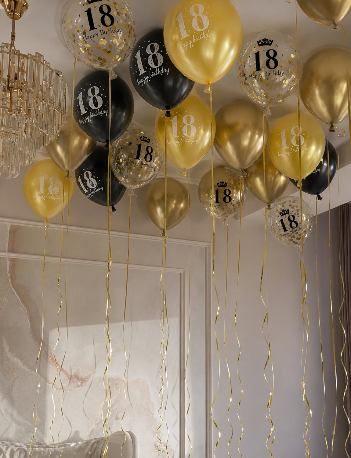 18th Birthday Balloons, 24 Pcs Black and Gold Balloons for Men Women 12Inch Black and Gold Balloons with Confetti balloons, Black and Gold 18th Birthday Decorations for Him & Her