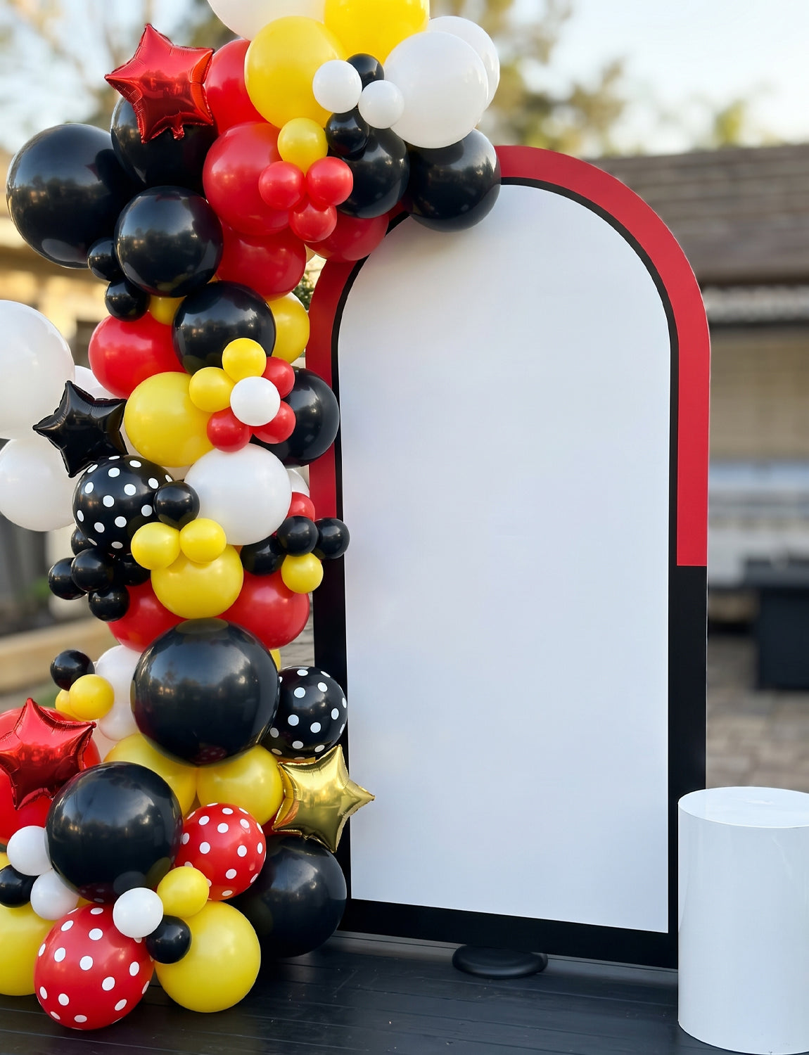 Red Black Yellow Balloon Garland Arch Kit for Birthday Party Decor 144 Pcs Different Size Latex Balloons, Polka Dots and star foil Balloon for Cartoon Mouse Theme Baby Shower Anniversary Party