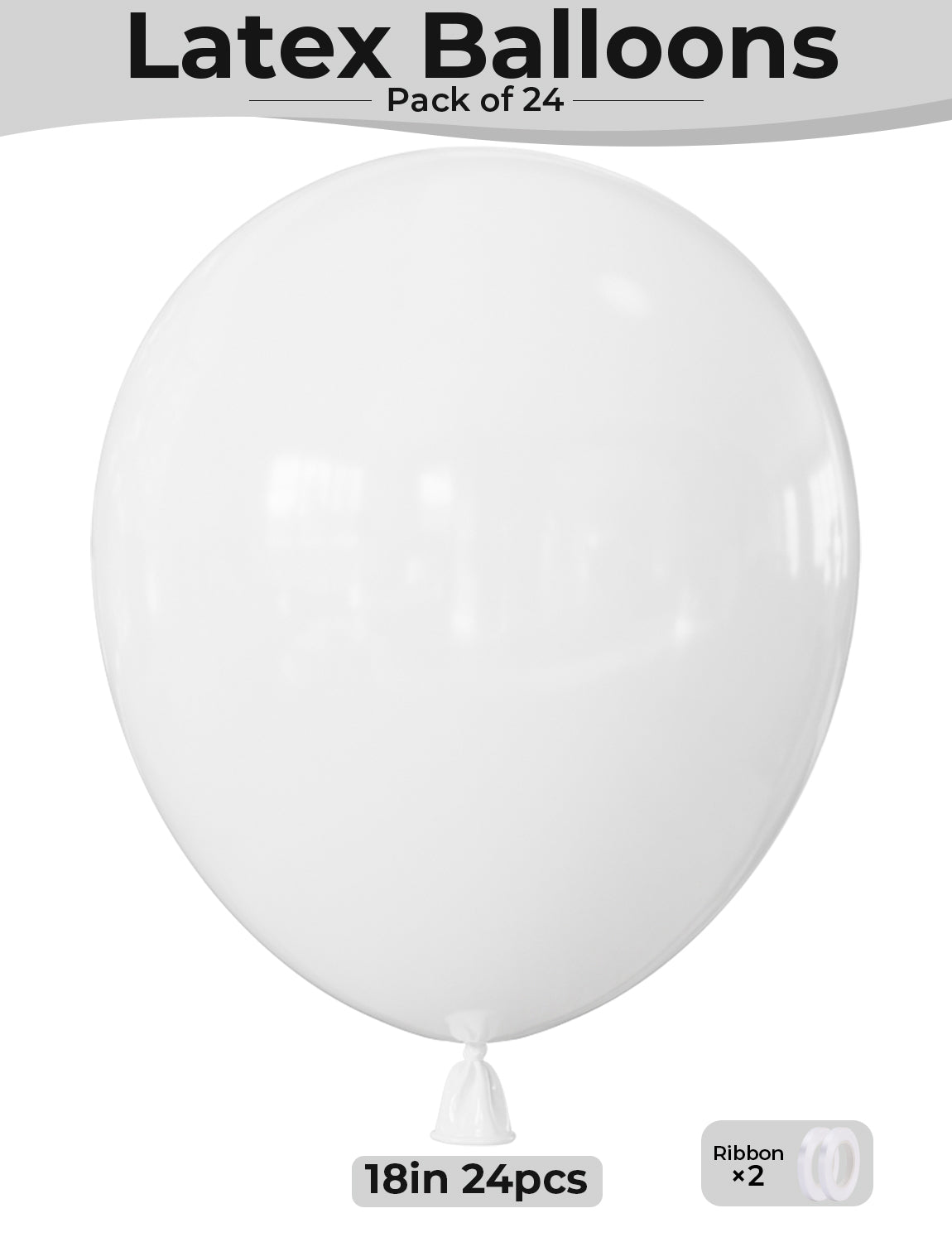 18 Inch White Balloons, 24 Pcs Large White Latex Balloon with Ribbon Giant Birthday Balloons for Wedding Decorations, Party Balloons for Engagement Bridal Anniversary Birthday Party Baby Shower