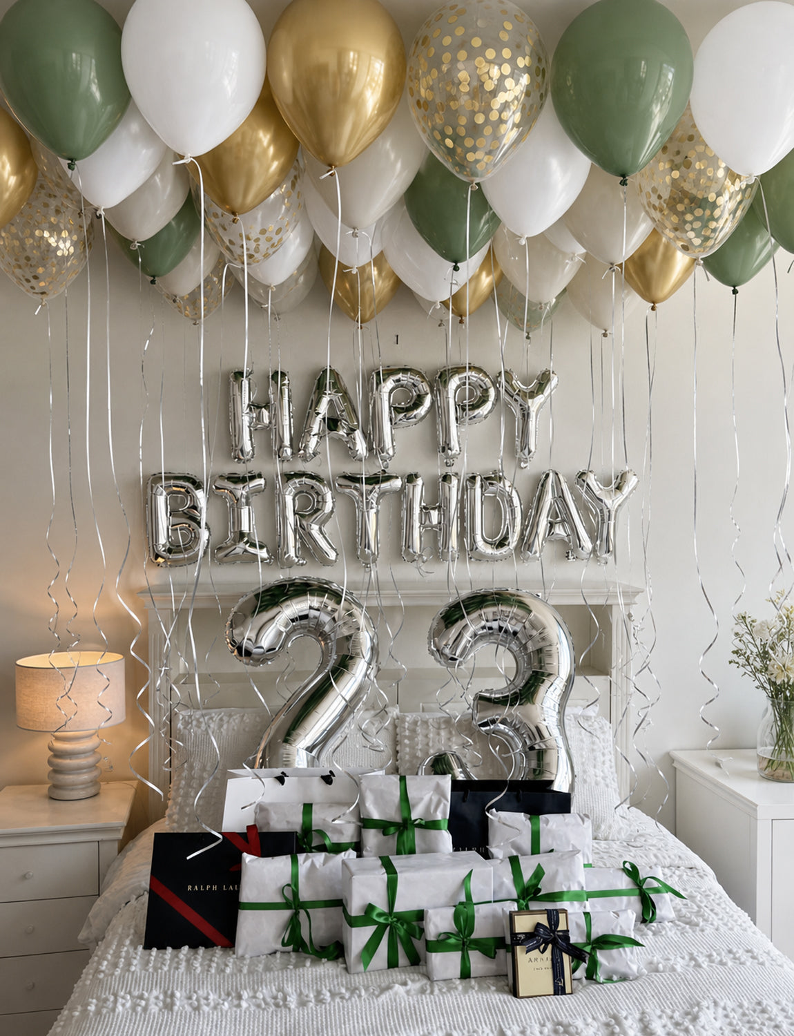 Sage Green and Gold Balloons, 12 Inch Sage Green White Gold Balloons 50 Pcs Sage Green and White Balloons, Cream Balloons, Gold Confetti Balloon for Birthday Jungle Theme Baby Shower Party Decor