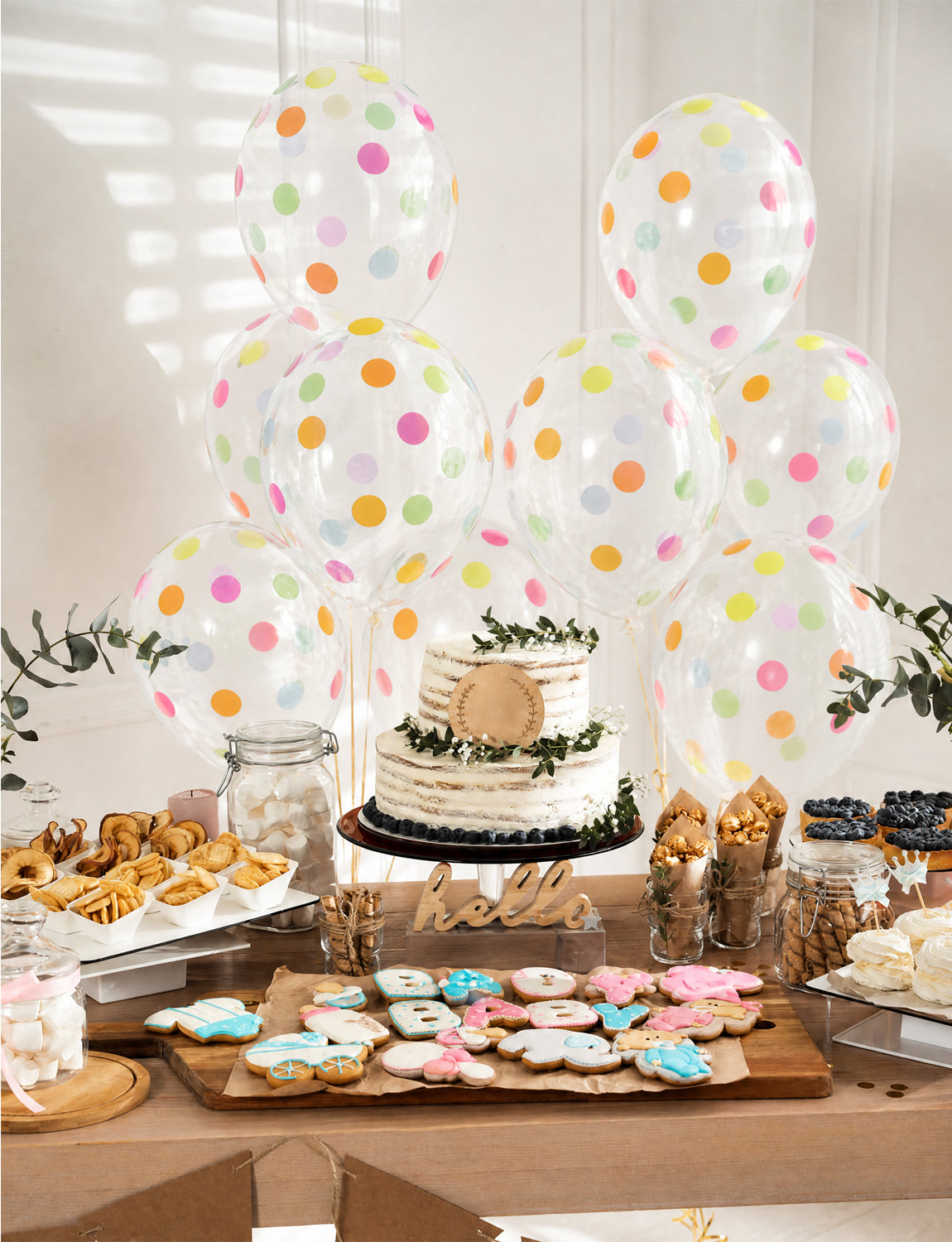 Polka Dot Balloons, 50 Pcs Clear Balloons with Rainbow Print Dot 12 Inch Colourful Polka Dots Balloons, Multicoloured Print Dots Balloons for Rainbow Birthday Engagement Wedding Bridal Party