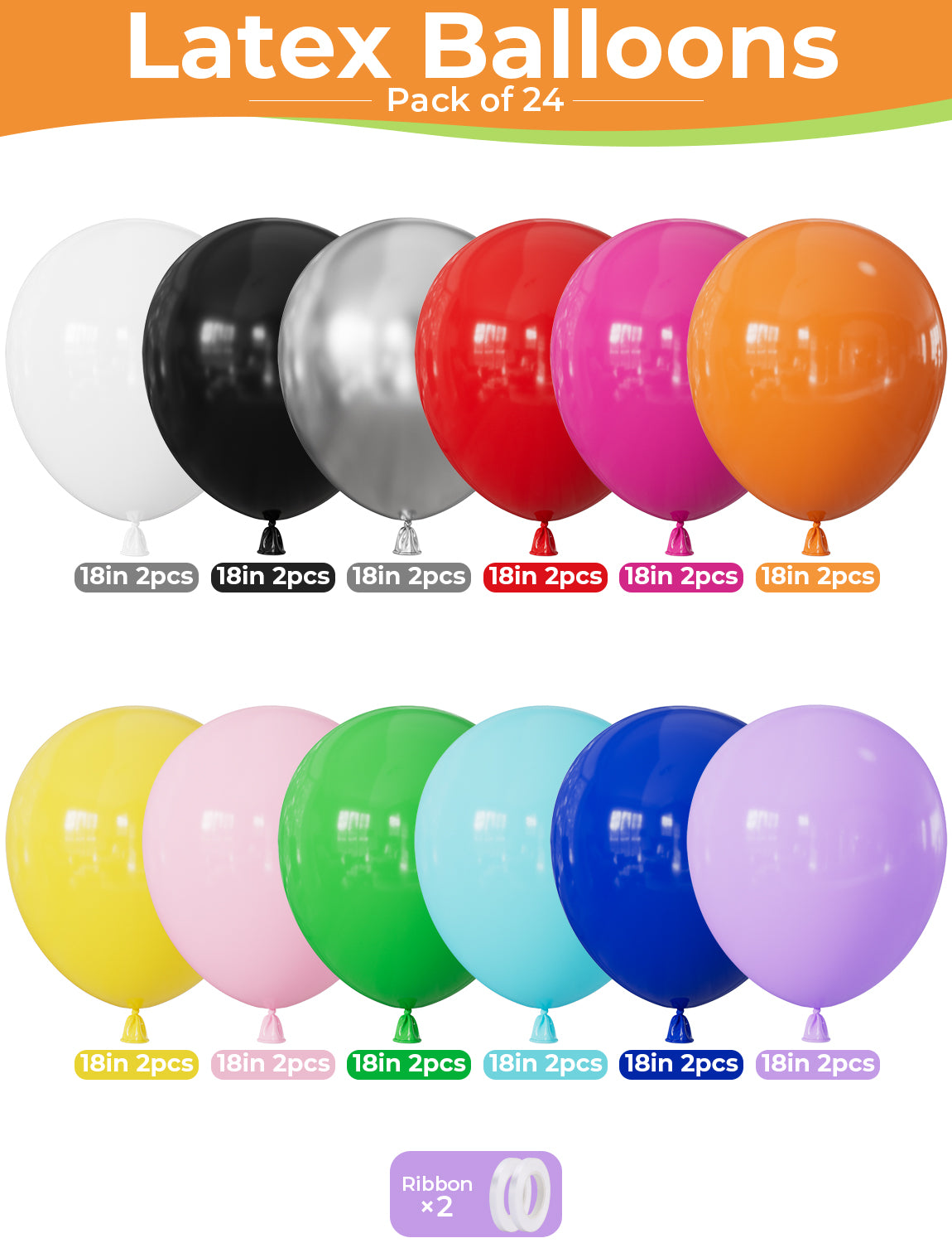 18 Inch Rainbow Balloons, 24 Pcs Large Colourful Balloon, 12 Colours Giant Multicoloured Balloons for Rainbow Birthday Decorations, Party Balloons for Birthday Wedding Easter Baby Shower Parties