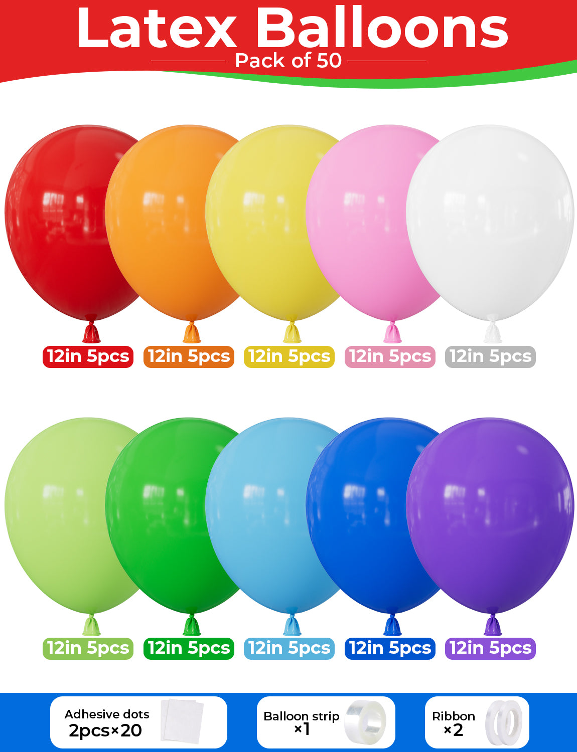 Pastel Balloons, 50 Pcs 12 Inch Pastel Rainbow Balloons, 10 Colours Colourful Macaron Latex Balloon, Multicoloured Balloon for Birthday Baby Shower Wedding Easter Bridal Shower Party Decoration