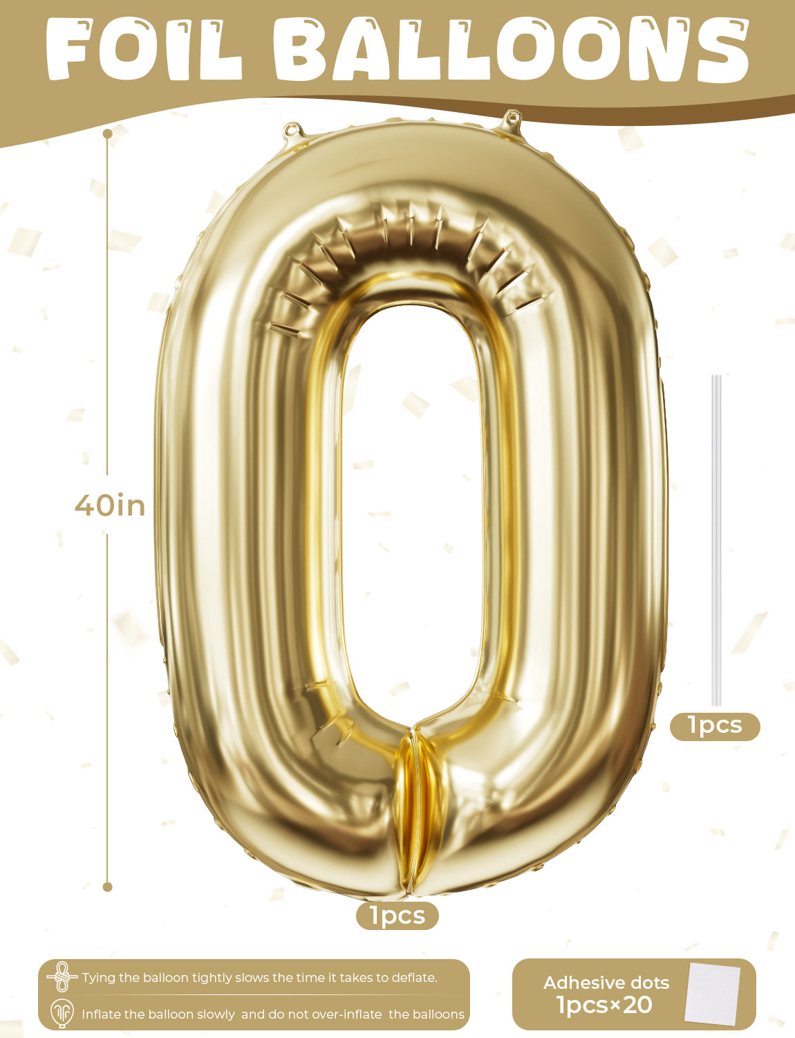 Adeyoo Champagne Gold Number 0 Balloon - 40 Inch Large Self Inflating Foil Digital 0 Balloon, Light Gold Number Balloons 0-9 for Boys Girls Women Men Birthday Anniversary Graduation Party Decorations