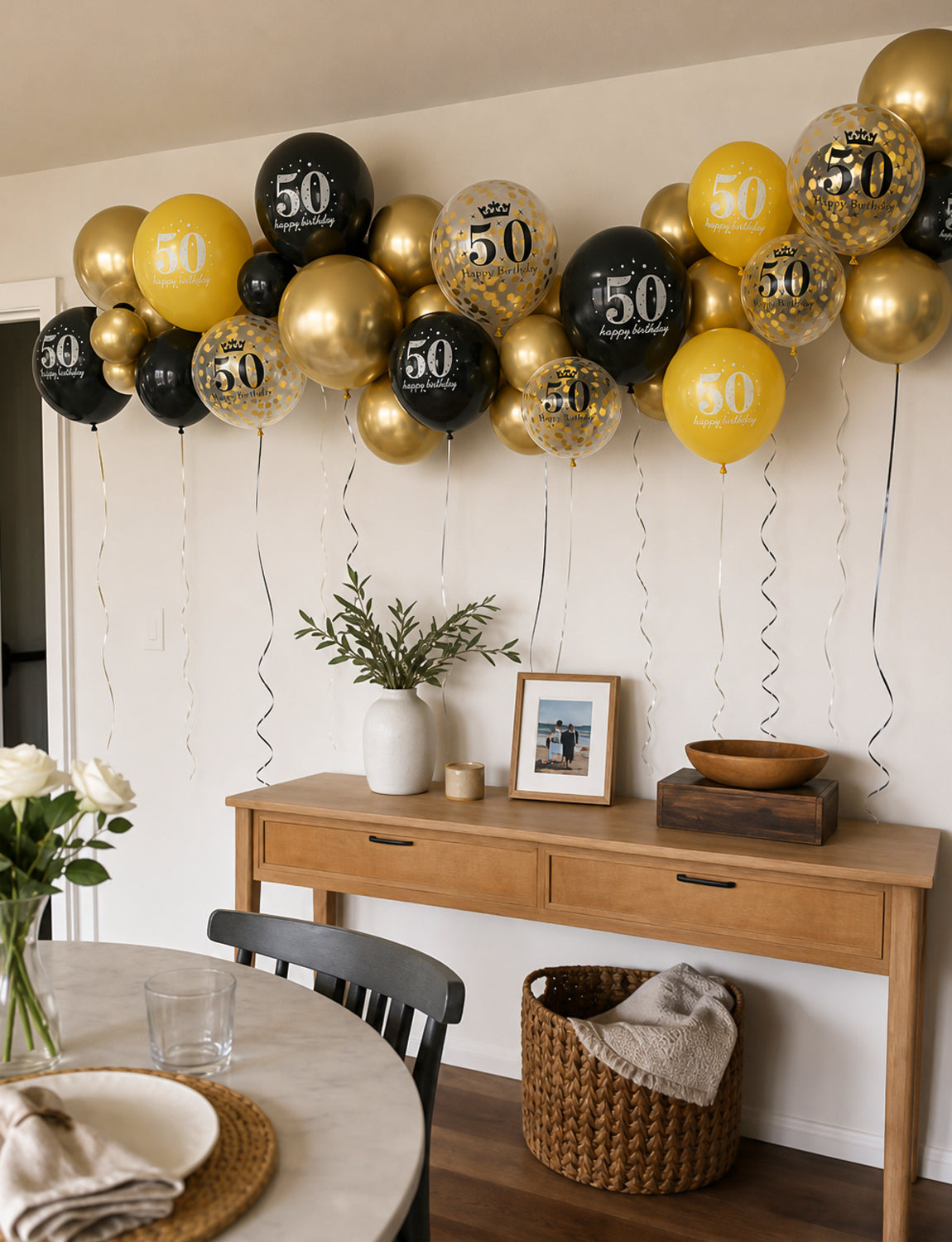 50th Birthday Balloons, 24 Pcs Black Gold Balloons for Men & Women 12 Inch Black and Gold Birthday Balloons, Gold Confetti Latex Balloons, 50th Birthday Decorations for Him & Her