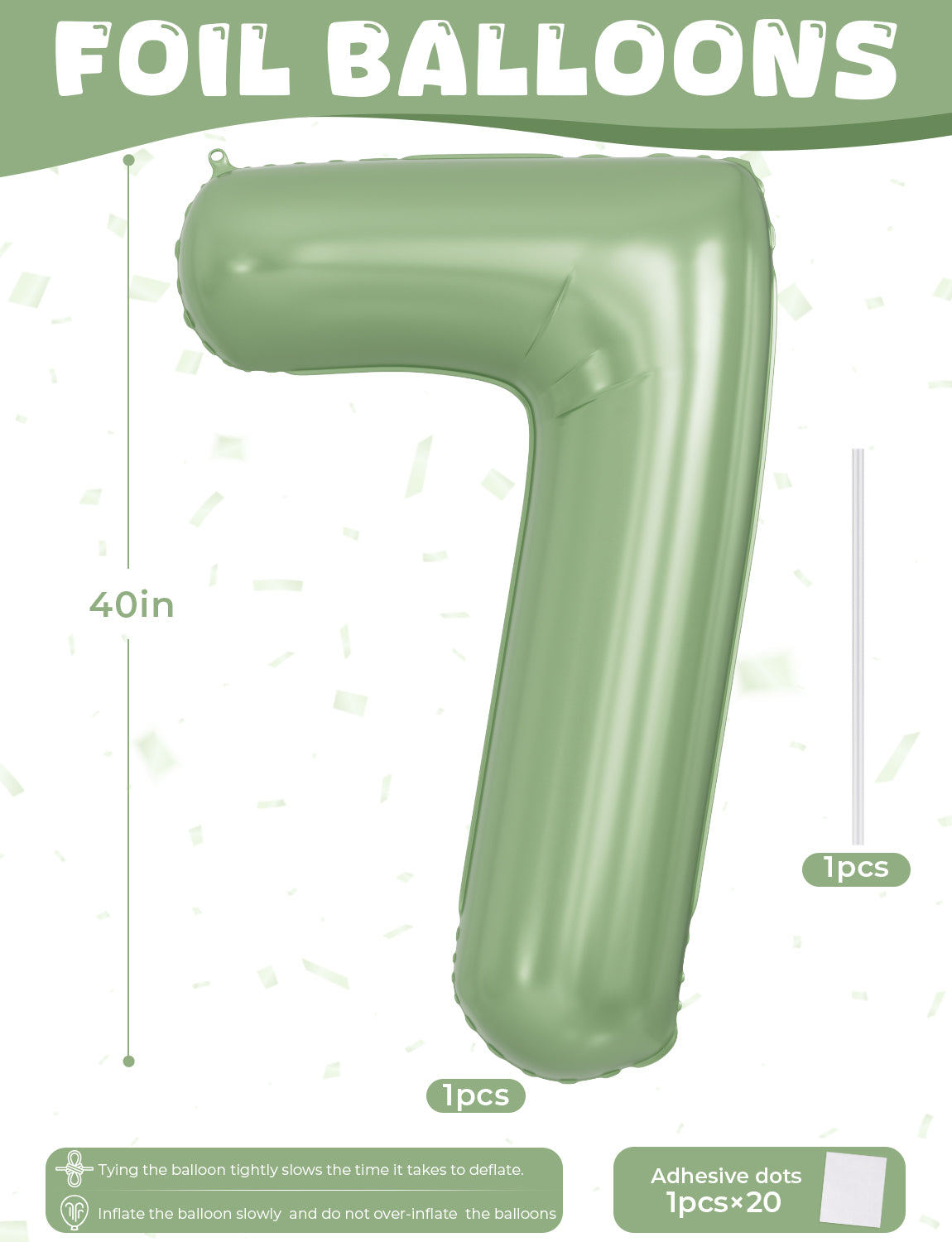 Adeyoo Sage Green Number 7 Balloon - 40" Giant Olive Green Number Balloons 0-9 Set, Self Inflating Digital 7 Balloon for Girls Boys Women Men Birthday Jungle Safari Anniversary Party Decorations