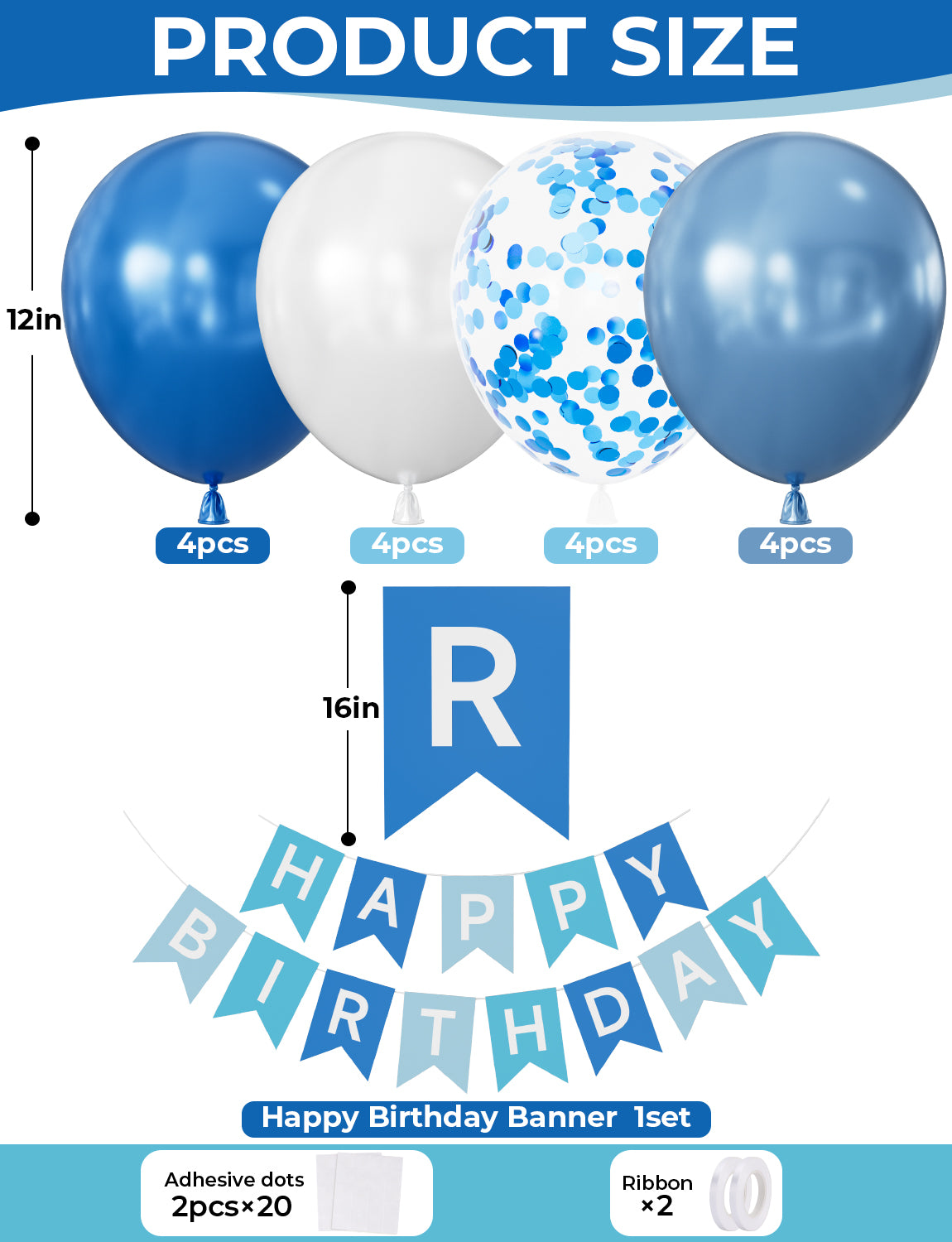 Blue Happy Birthday Banner - Pearl Blue and White Balloons with Reusable Happy Birthday Banner Glitter Party Decorations for Men Boys Pet Birth Party, Photo Shoot Supplies