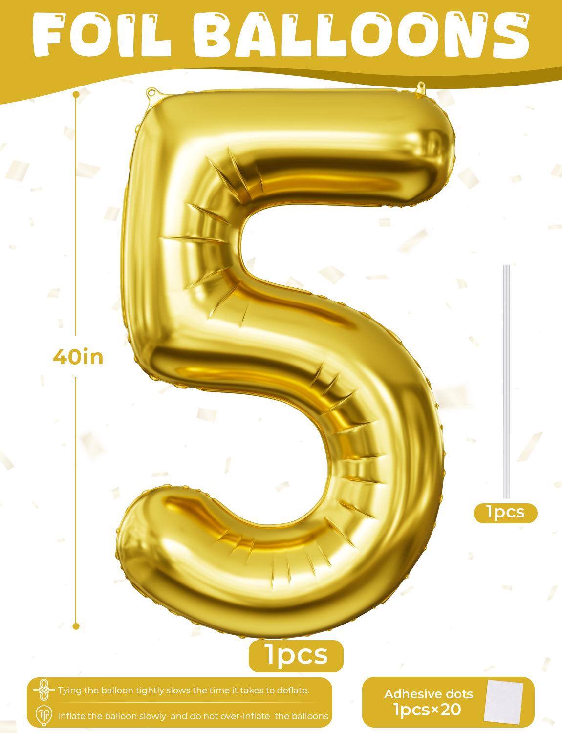 Gold Number 5 Balloon – 40 Inch Giant Foil Number Balloon, Gold Number Balloons for Men Women Boys Girls Birthday Graduation Anniversary Party Decorations